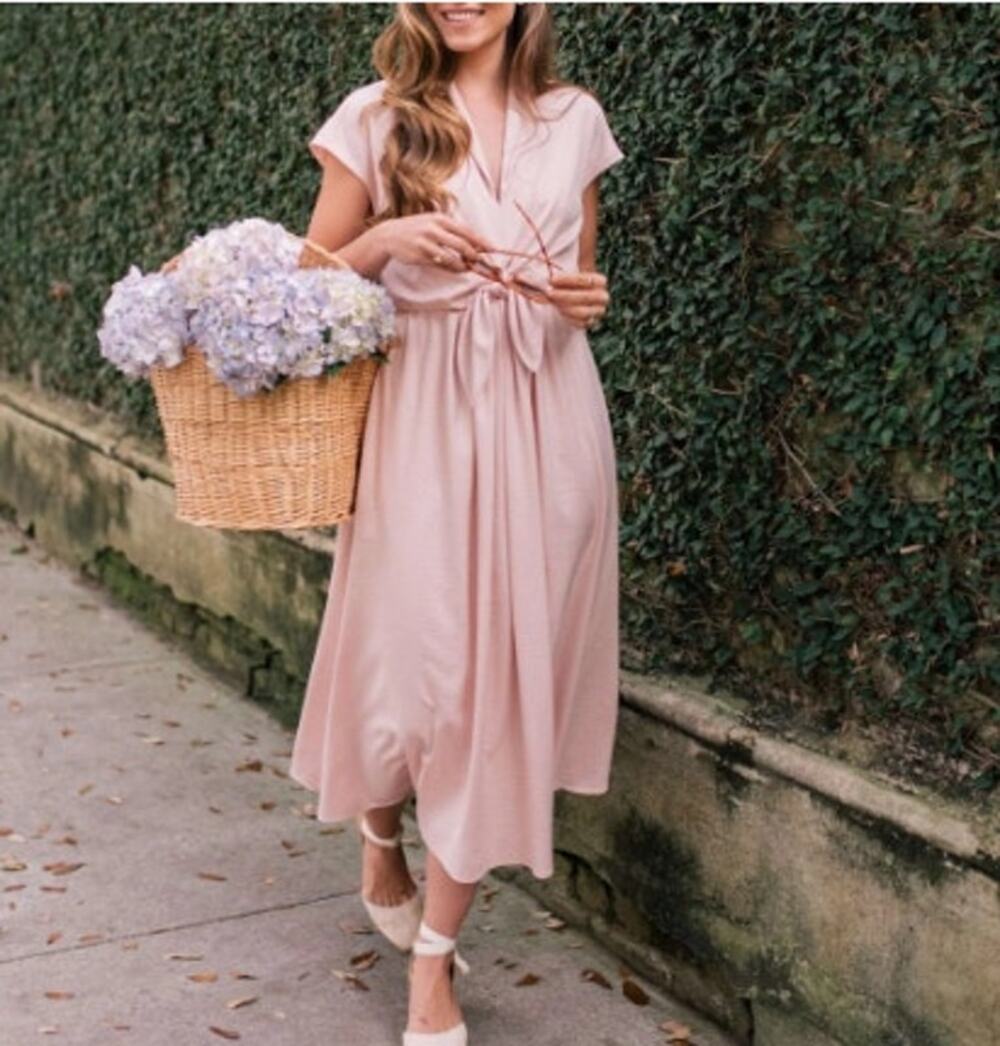 Gal Meets Glam Pink Margie Tie Waist Satin Midi Dress Size 8